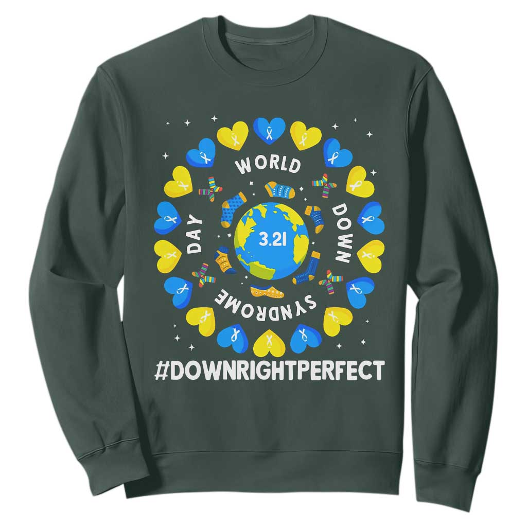 World Down Syndrome Day Sweatshirt 321 Awareness Support Blue Yellow Ribbon Down Right Perfect TS10 Dark Forest Green Print Your Wear