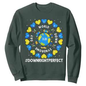 World Down Syndrome Day Sweatshirt 321 Awareness Support Blue Yellow Ribbon Down Right Perfect TS10 Dark Forest Green Print Your Wear