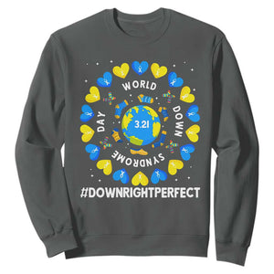 World Down Syndrome Day Sweatshirt 321 Awareness Support Blue Yellow Ribbon Down Right Perfect TS10 Dark Heather Print Your Wear