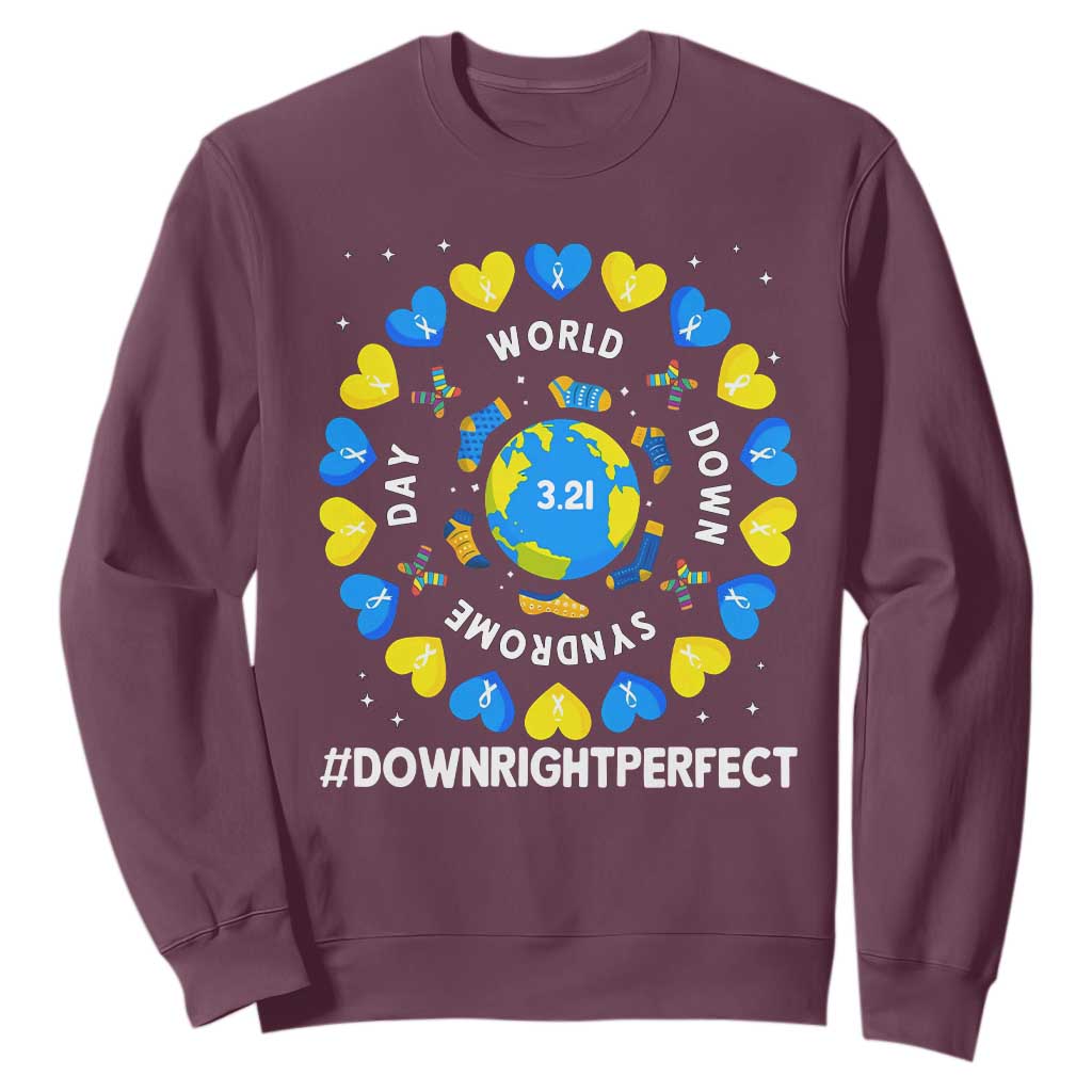World Down Syndrome Day Sweatshirt 321 Awareness Support Blue Yellow Ribbon Down Right Perfect TS10 Maroon Print Your Wear