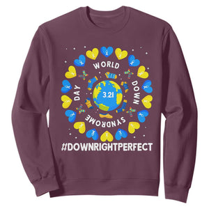 World Down Syndrome Day Sweatshirt 321 Awareness Support Blue Yellow Ribbon Down Right Perfect TS10 Maroon Print Your Wear