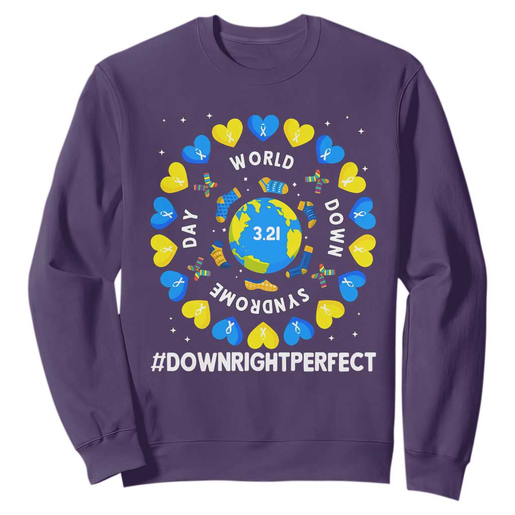 World Down Syndrome Day Sweatshirt 321 Awareness Support Blue Yellow Ribbon Down Right Perfect TS10 Purple Print Your Wear