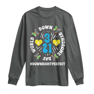 World Down Syndrome Day Long Sleeve Shirt 321 Awareness Support Blue Yellow Ribbon TS10 Dark Heather Print Your Wear