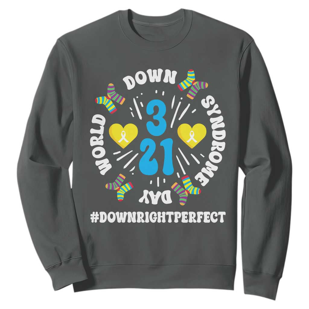 World Down Syndrome Day Sweatshirt 321 Awareness Support Blue Yellow Ribbon TS10 Dark Heather Print Your Wear