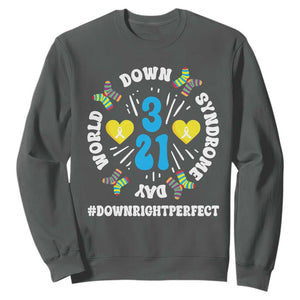 World Down Syndrome Day Sweatshirt 321 Awareness Support Blue Yellow Ribbon TS10 Dark Heather Print Your Wear
