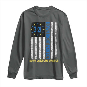 World Down Syndrome Day Long Sleeve Shirt Blue Yellow Ribbon American Flag 321 TS10 Dark Heather Print Your Wear