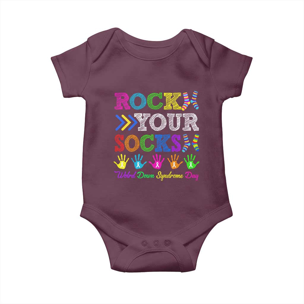 World Down Syndrome Day Baby Onesie Rock Your Socks Awareness Support 321 TS10 Maroon Print Your Wear