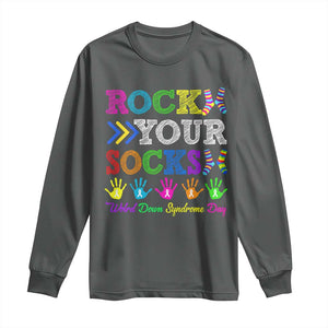 World Down Syndrome Day Long Sleeve Shirt Rock Your Socks Awareness Support 321 TS10 Dark Heather Print Your Wear