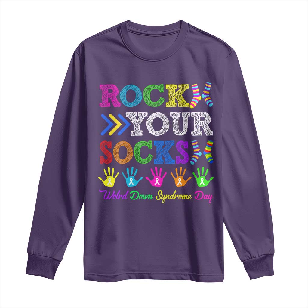 World Down Syndrome Day Long Sleeve Shirt Rock Your Socks Awareness Support 321 TS10 Purple Print Your Wear