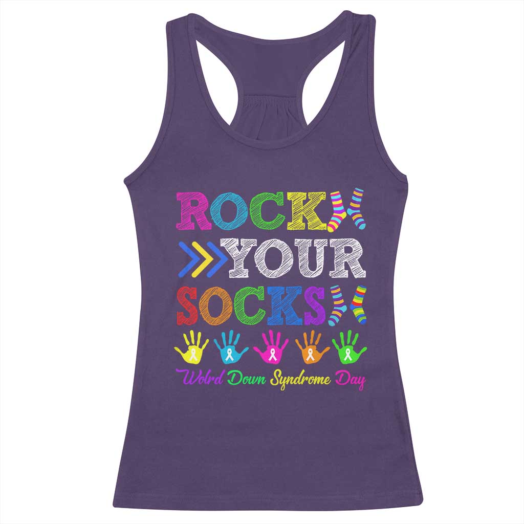World Down Syndrome Day Racerback Tank Top Rock Your Socks Awareness Support 321 TS10 Purple Print Your Wear