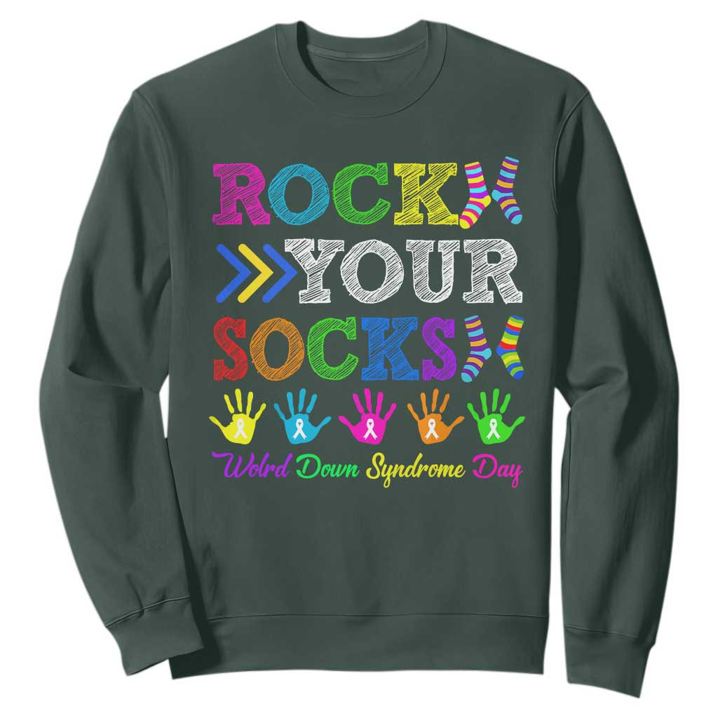 World Down Syndrome Day Sweatshirt Rock Your Socks Awareness Support 321 TS10 Dark Forest Green Print Your Wear