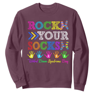 World Down Syndrome Day Sweatshirt Rock Your Socks Awareness Support 321 TS10 Maroon Print Your Wear