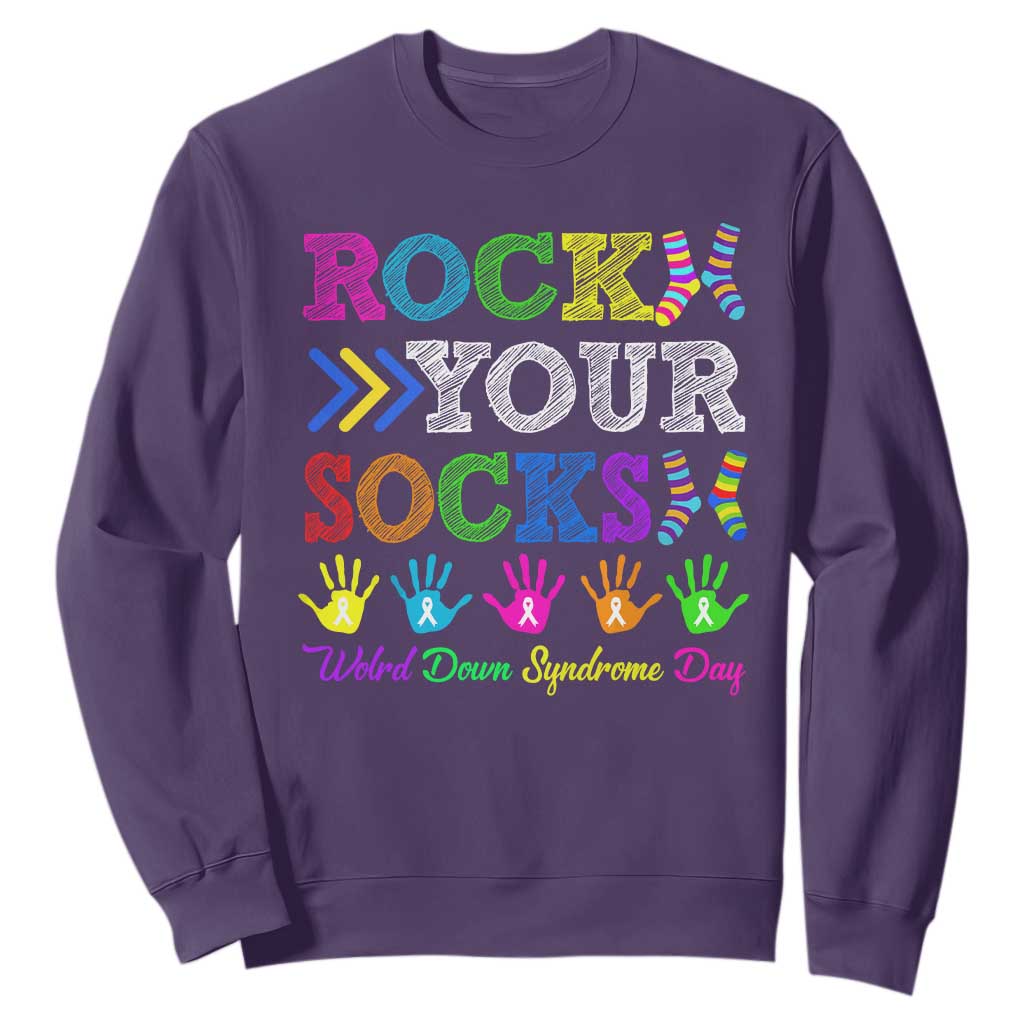 World Down Syndrome Day Sweatshirt Rock Your Socks Awareness Support 321 TS10 Purple Print Your Wear
