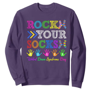 World Down Syndrome Day Sweatshirt Rock Your Socks Awareness Support 321 TS10 Purple Print Your Wear