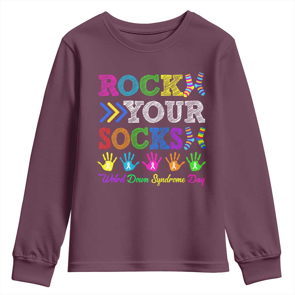 World Down Syndrome Day Youth Sweatshirt Rock Your Socks Awareness Support 321 TS10 Maroon Print Your Wear