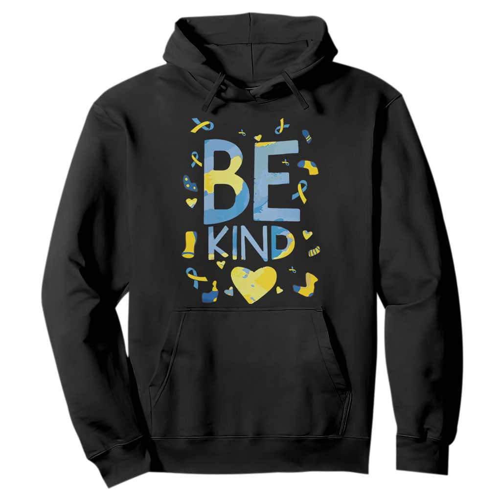 World Down Syndrome Day Hoodie Awareness Support Blue Yellow Ribbon Be Nice Kind TS10 Black Print Your Wear