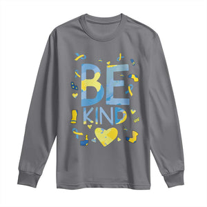 World Down Syndrome Day Long Sleeve Shirt Awareness Support Blue Yellow Ribbon Be Nice Kind TS10 Charcoal Print Your Wear