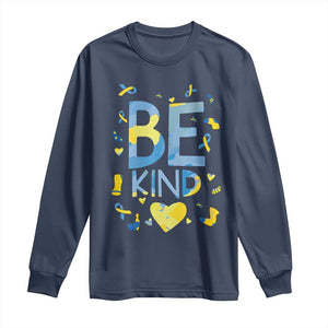 World Down Syndrome Day Long Sleeve Shirt Awareness Support Blue Yellow Ribbon Be Nice Kind TS10 Navy Print Your Wear