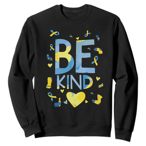 World Down Syndrome Day Sweatshirt Awareness Support Blue Yellow Ribbon Be Nice Kind TS10 Black Print Your Wear