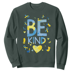 World Down Syndrome Day Sweatshirt Awareness Support Blue Yellow Ribbon Be Nice Kind TS10 Dark Forest Green Print Your Wear