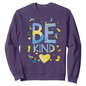 World Down Syndrome Day Sweatshirt Awareness Support Blue Yellow Ribbon Be Nice Kind TS10 Purple Print Your Wear