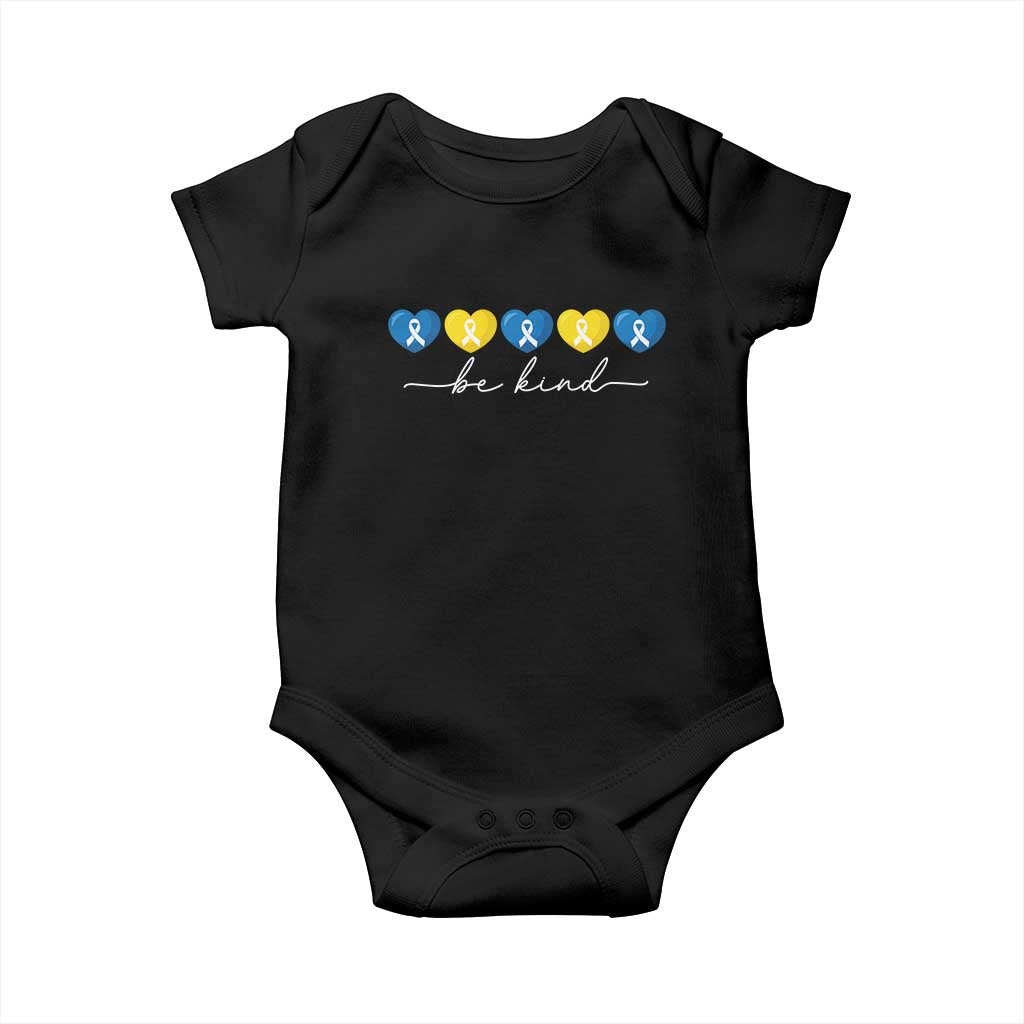 Down Syndrome Awareness Baby Onesie Blue Yellow Ribbon Be Kind TS10 Black Print Your Wear