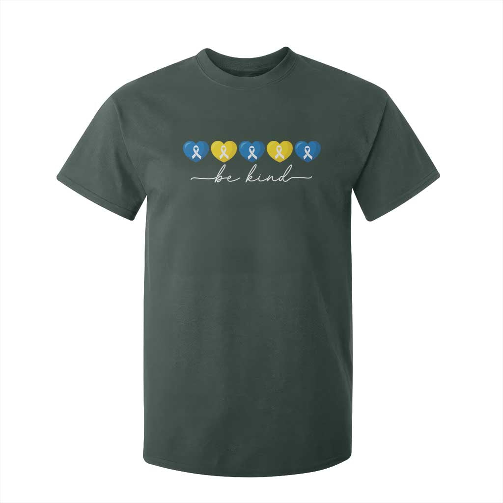 Down Syndrome Awareness T Shirt For Kid Blue Yellow Ribbon Be Kind TS10 Dark Forest Green Print Your Wear