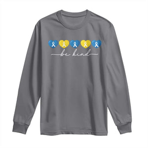 Down Syndrome Awareness Long Sleeve Shirt Blue Yellow Ribbon Be Kind TS10 Charcoal Print Your Wear