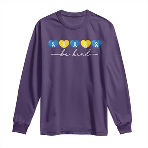 Down Syndrome Awareness Long Sleeve Shirt Blue Yellow Ribbon Be Kind TS10 Purple Print Your Wear