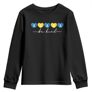 Down Syndrome Awareness Youth Sweatshirt Blue Yellow Ribbon Be Kind TS10 Black Print Your Wear