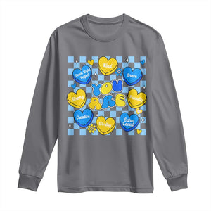 World Down Syndrome Day Long Sleeve Shirt Blue Yellow Ribbon Retro Heart Love TS10 Charcoal Print Your Wear