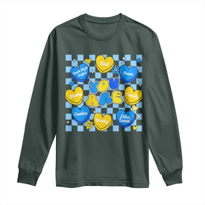 World Down Syndrome Day Long Sleeve Shirt Blue Yellow Ribbon Retro Heart Love TS10 Dark Forest Green Print Your Wear