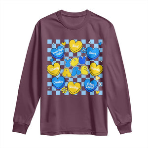 World Down Syndrome Day Long Sleeve Shirt Blue Yellow Ribbon Retro Heart Love TS10 Maroon Print Your Wear