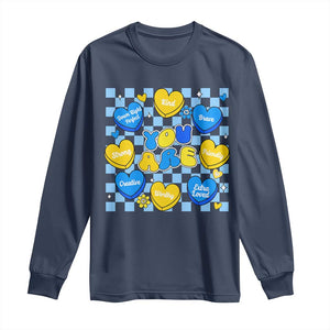 World Down Syndrome Day Long Sleeve Shirt Blue Yellow Ribbon Retro Heart Love TS10 Navy Print Your Wear