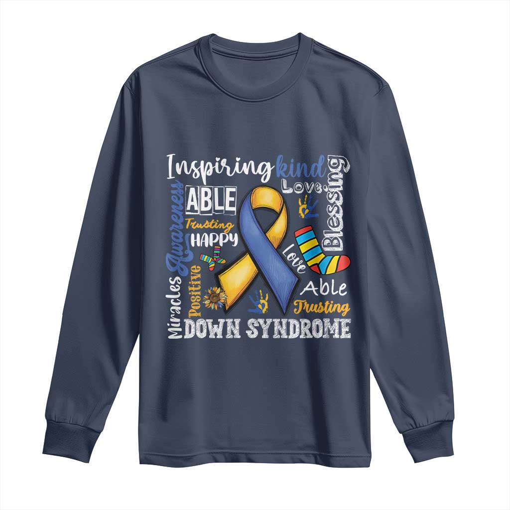 Down Syndrome Awareness Long Sleeve Shirt Rock Your Socks Different Not Less TS10 Navy Print Your Wear