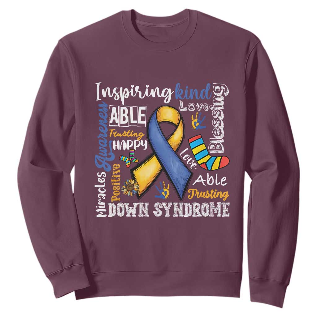 Down Syndrome Awareness Sweatshirt Rock Your Socks Different Not Less TS10 Maroon Print Your Wear