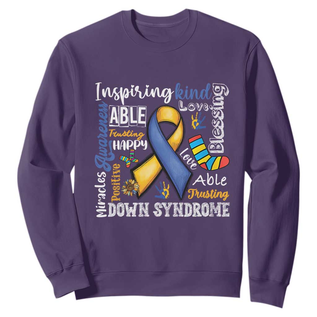 Down Syndrome Awareness Sweatshirt Rock Your Socks Different Not Less TS10 Purple Print Your Wear