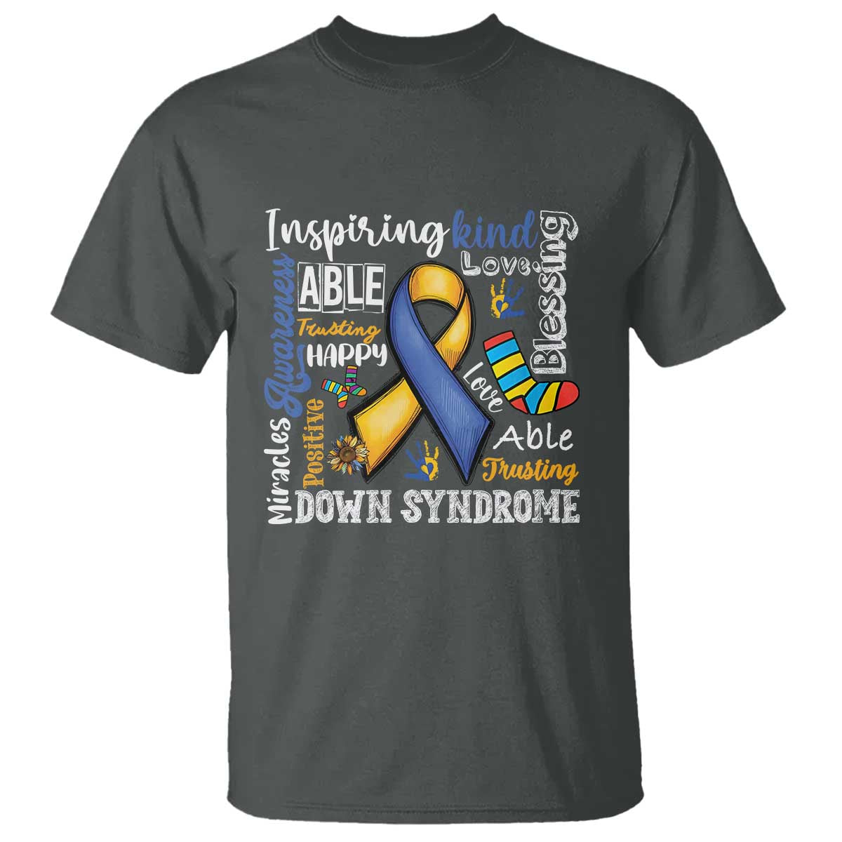 Down Syndrome Awareness T Shirt Rock Your Socks Different Not Less TS10 Dark Heather Print Your Wear