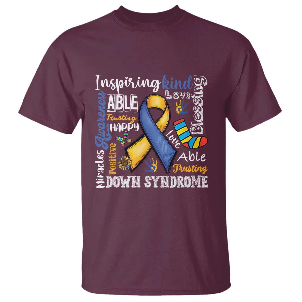 Down Syndrome Awareness T Shirt Rock Your Socks Different Not Less TS10 Maroon Print Your Wear