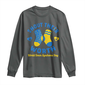 World Down Syndrome Day Long Sleeve Shirt 321 Awareness Support Shout Their Worth TS10 Dark Heather Print Your Wear