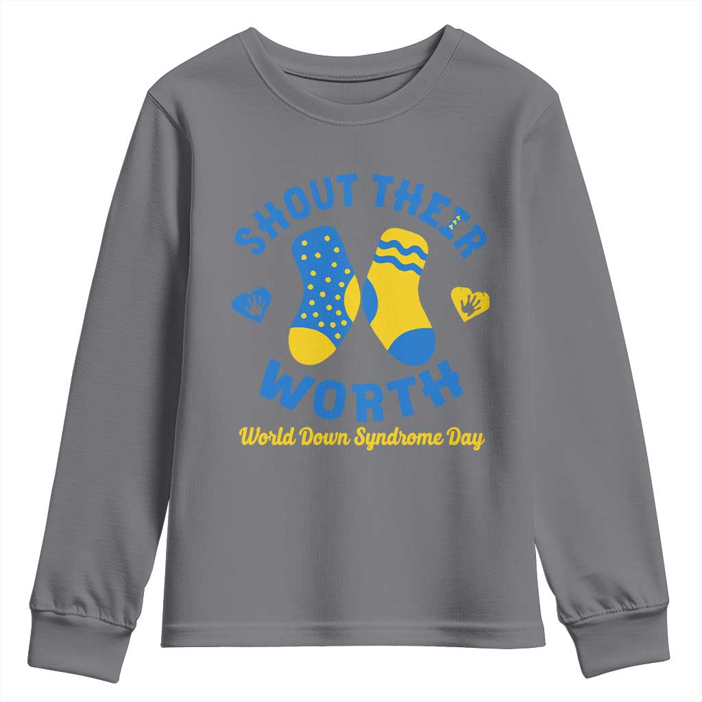 World Down Syndrome Day Youth Sweatshirt 321 Awareness Support Shout Their Worth TS10 Charcoal Print Your Wear