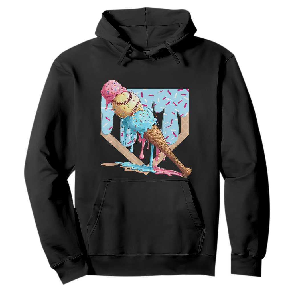 Baseball Ice Cream Dripping Hoodie Baseball Bat Home Plate Drip TS10 Black Print Your Wear