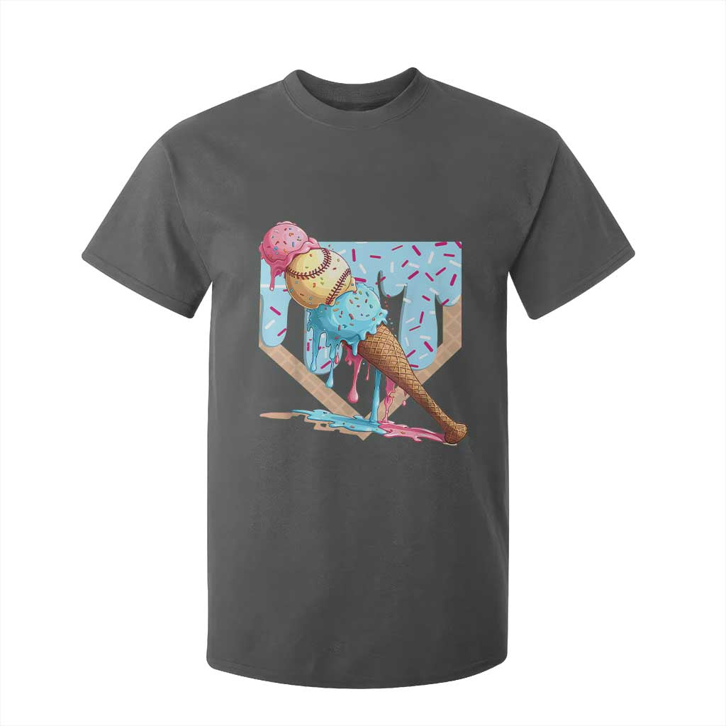 Baseball Ice Cream Dripping T Shirt For Kid Baseball Bat Home Plate Drip TS10 Dark Heather Print Your Wear