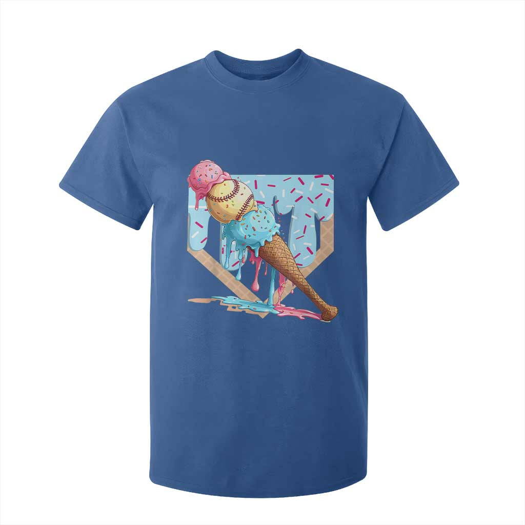 Baseball Ice Cream Dripping T Shirt For Kid Baseball Bat Home Plate Drip TS10 Royal Blue Print Your Wear