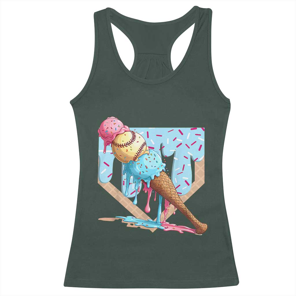 Baseball Ice Cream Dripping Racerback Tank Top Baseball Bat Home Plate Drip TS10 Dark Forest Green Print Your Wear