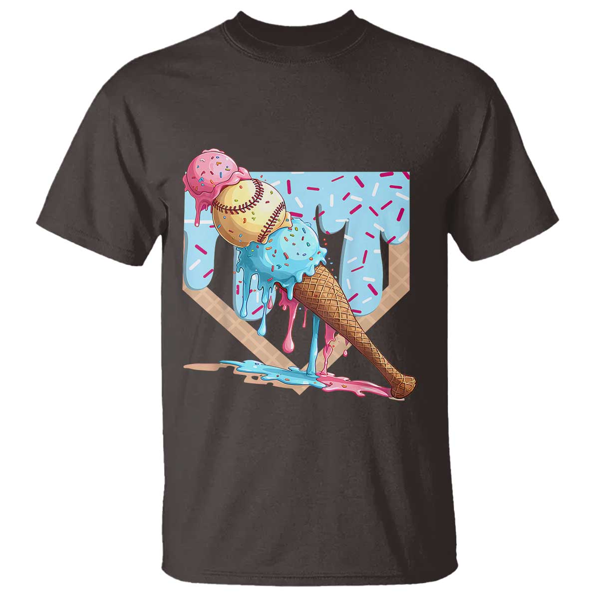 Baseball Ice Cream Dripping T Shirt Baseball Bat Home Plate Drip TS10 Dark Chocolate Print Your Wear