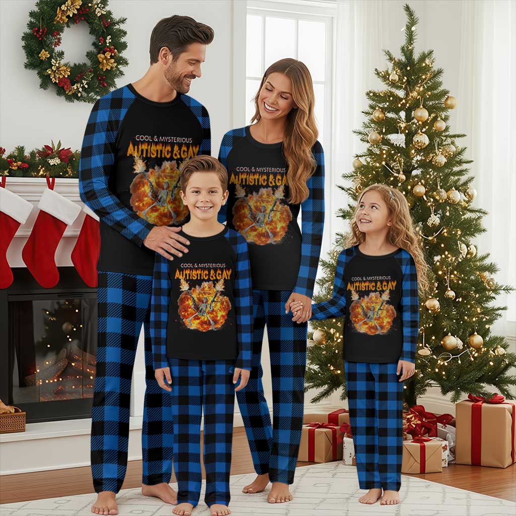 Autistic And Gay Skeleton Explosion Plaid Pajama Set TS10 Blue Plaid Print Your Wear