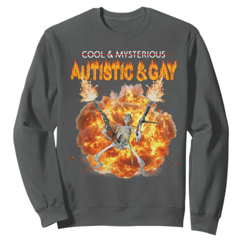 Autistic And Gay Skeleton Explosion Sweatshirt TS10 Dark Heather Print Your Wear