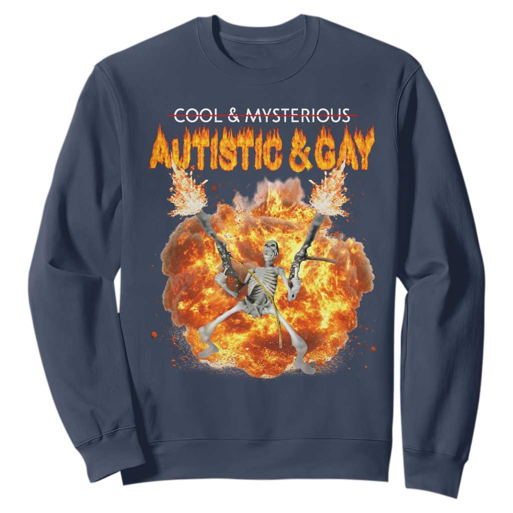 Autistic And Gay Skeleton Explosion Sweatshirt TS10 Navy Print Your Wear