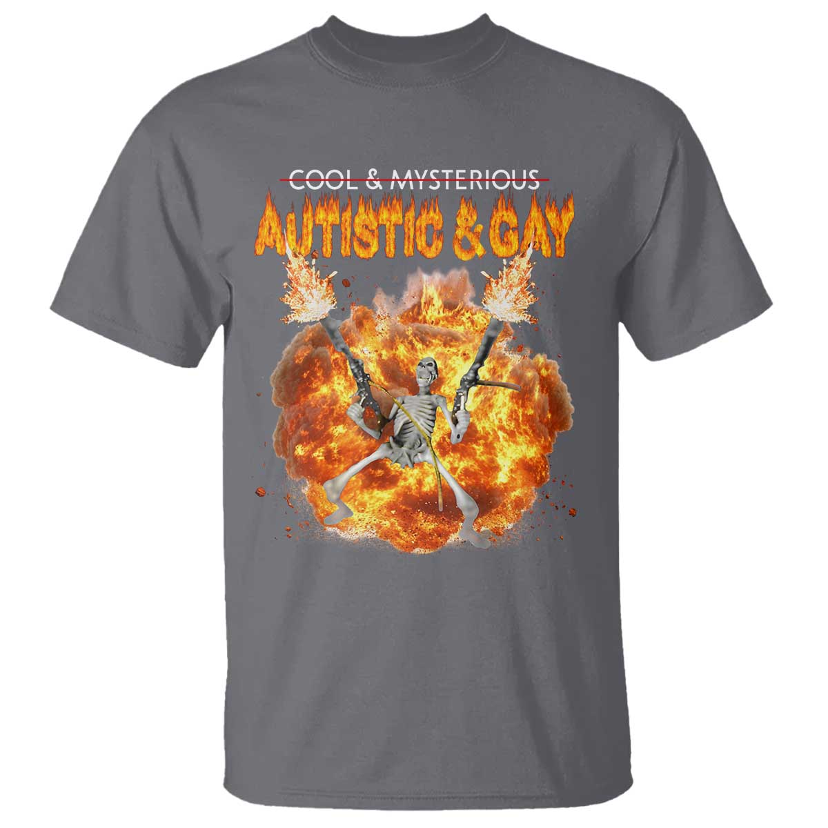 Autistic And Gay Skeleton Explosion T Shirt TS10 Charcoal Print Your Wear